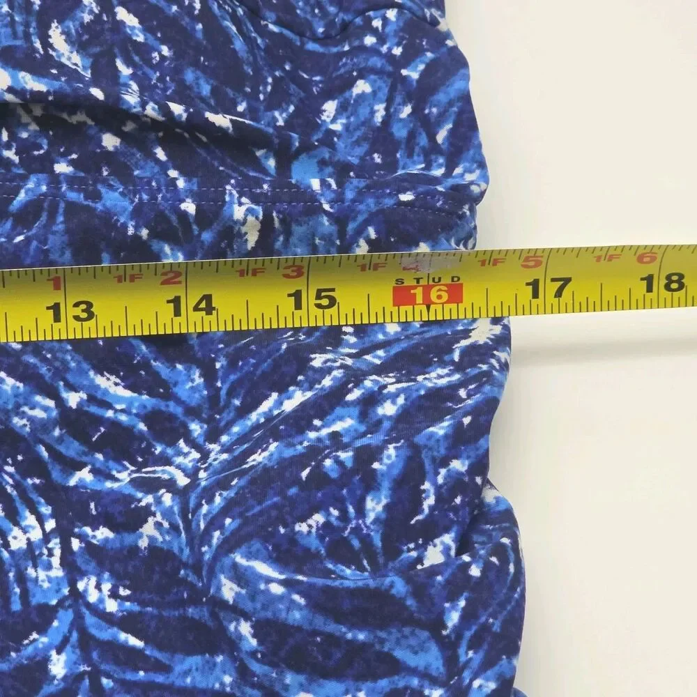 LL Bean Swim Top Tankini Women Sz 18 Padded Bra Blue White Adjustable UPF 50+